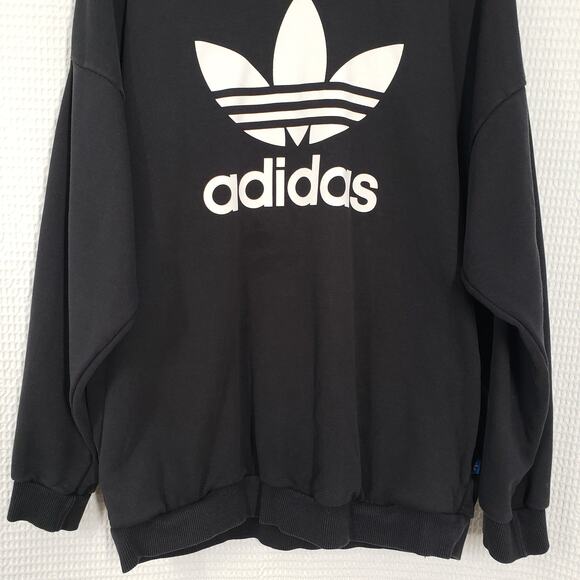 Adidas Sweatshirt Womens XL Black Crewneck Oversized Faded Pockets Casual Goth - Picture 11 of 16